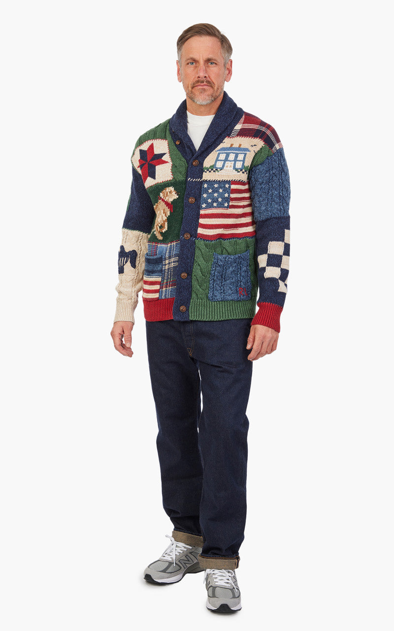 Polo Ralph Lauren Patchwork Shawl Cardigan Clay Tan Multi