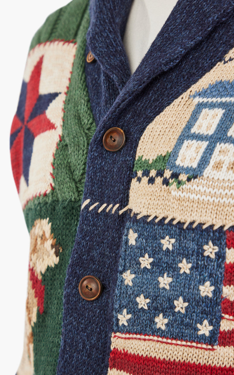 Polo Ralph Lauren Patchwork Shawl Cardigan Clay Tan Multi