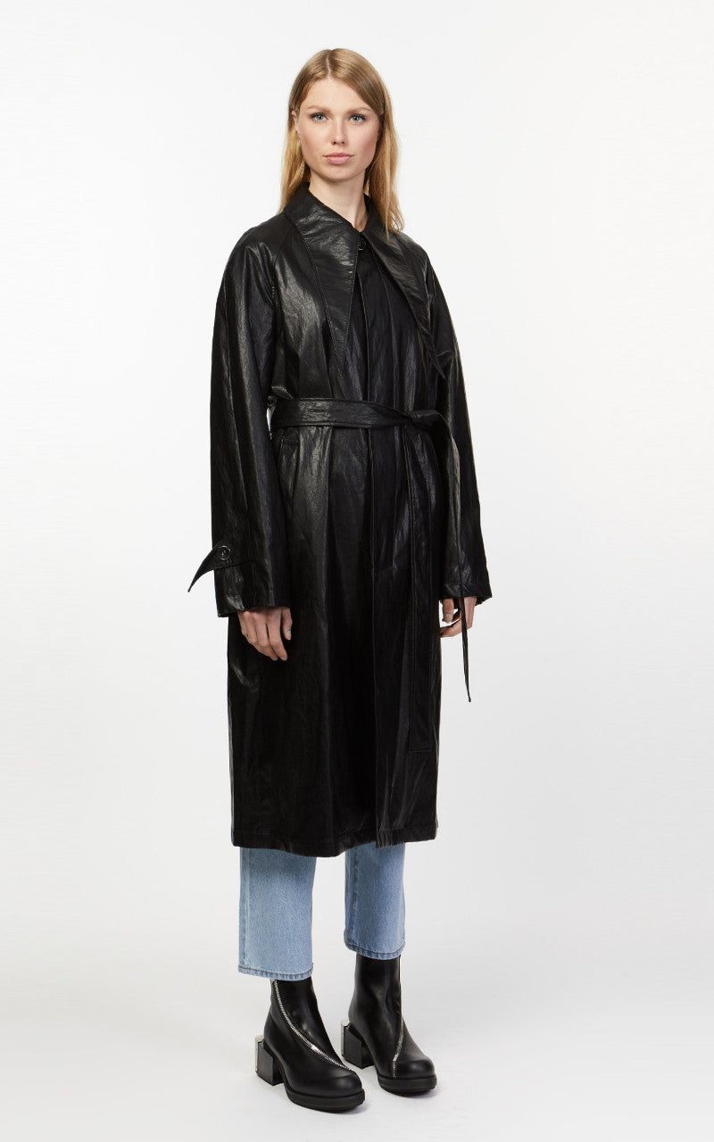 KIMHEKIM Elf Vegan Leather Trench Coat Black