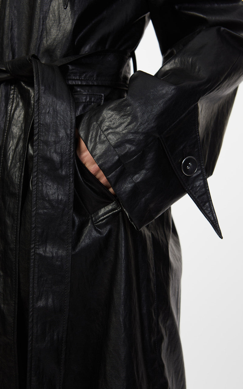 KIMHEKIM Elf Vegan Leather Trench Coat Black