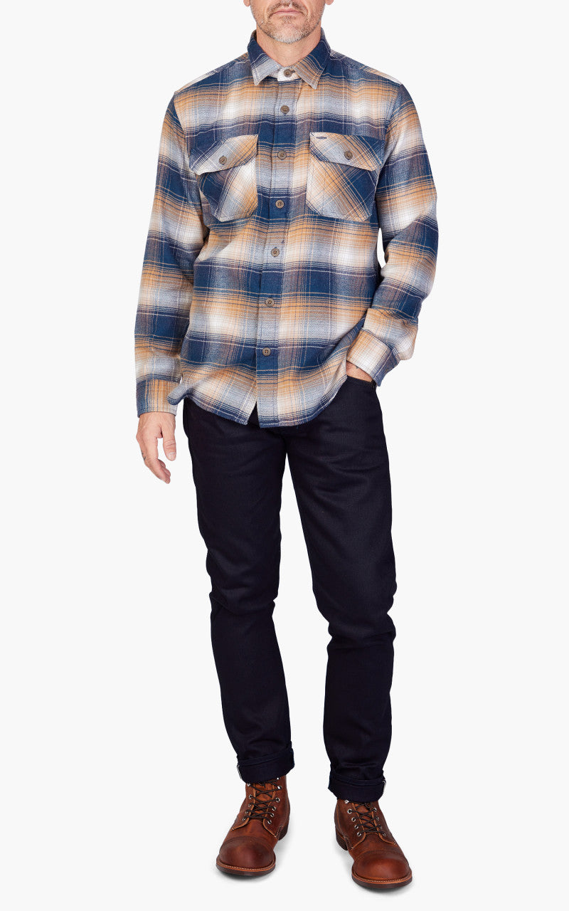 Pendleton Burnside Flannel Shirt Navy/Gold/Tan Plaid