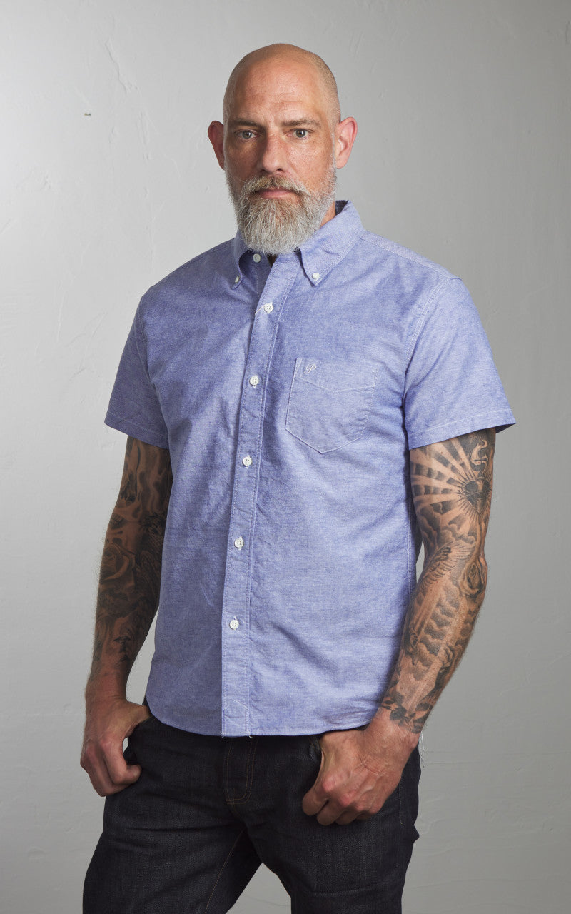 Pherrow’s PBDS1 Short Sleeve Button-Down Oxford Shirt Navy