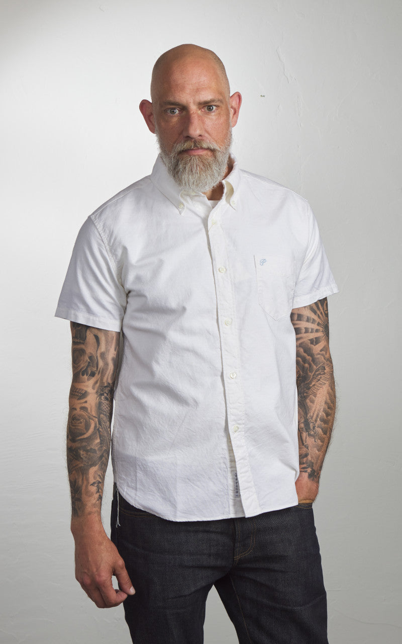 Pherrow’s PBDS1 Short Sleeve Button-Down Oxford Shirt White