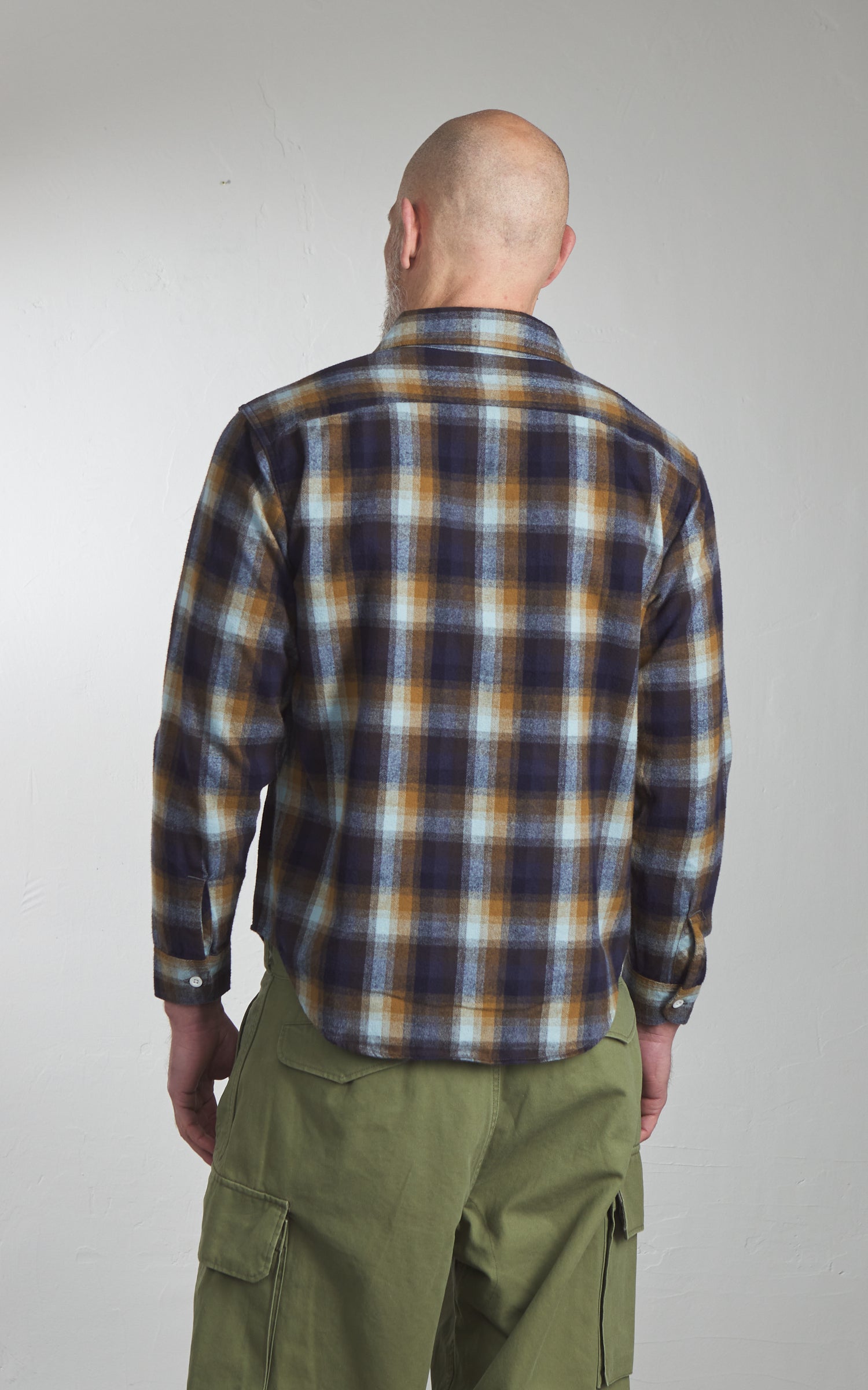 Pherrow's 25W-650WS-C Flannel Work Shirt Navy x Sax Check