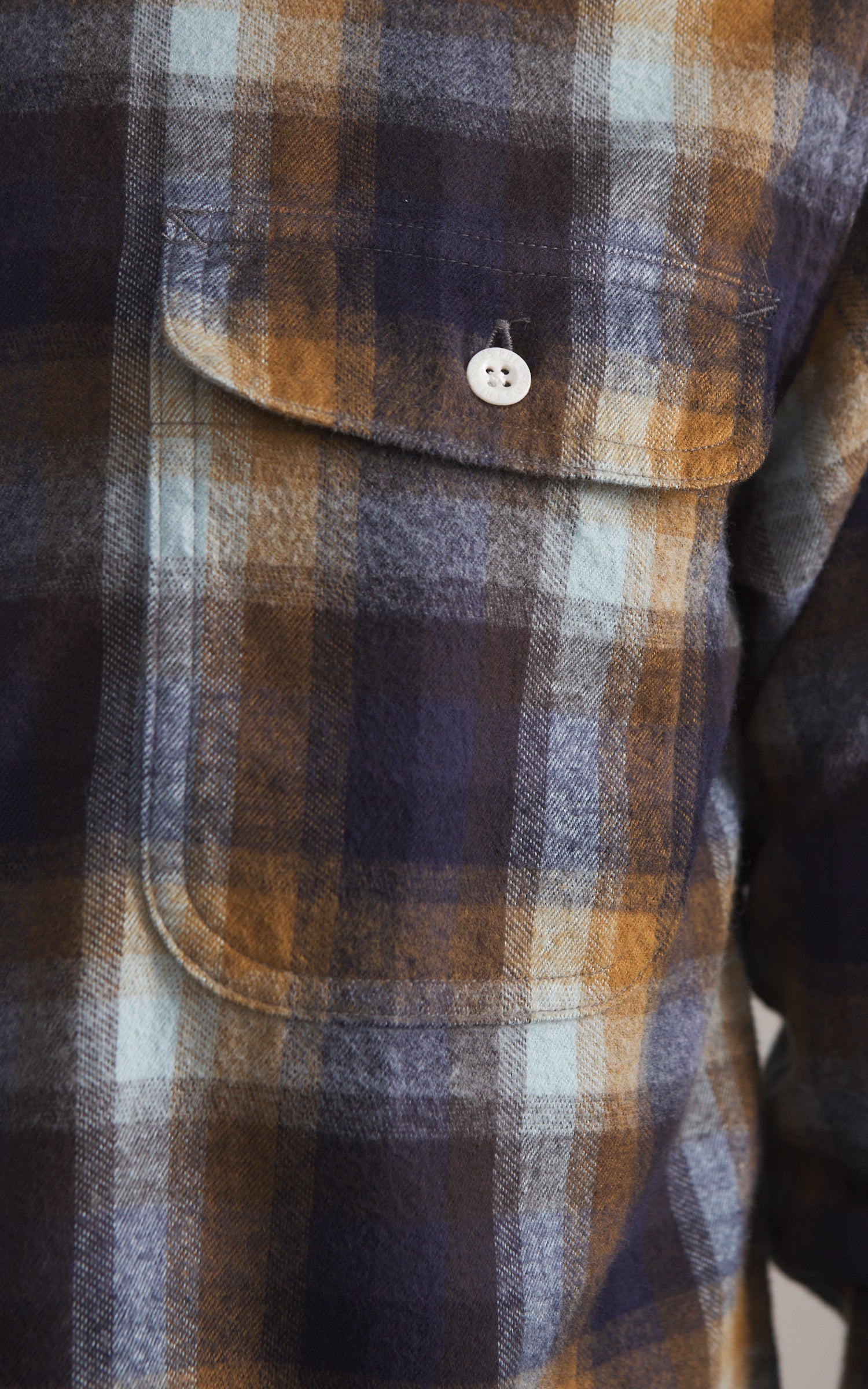 Pherrow's 25W-650WS-C Flannel Work Shirt Navy x Sax Check