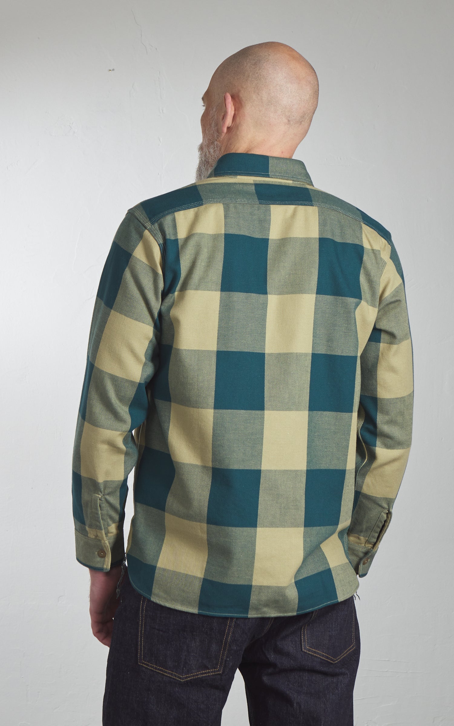 Pherrow's 25W-720WS-C Heavyweight Flannel Shirt Green x Beige Check