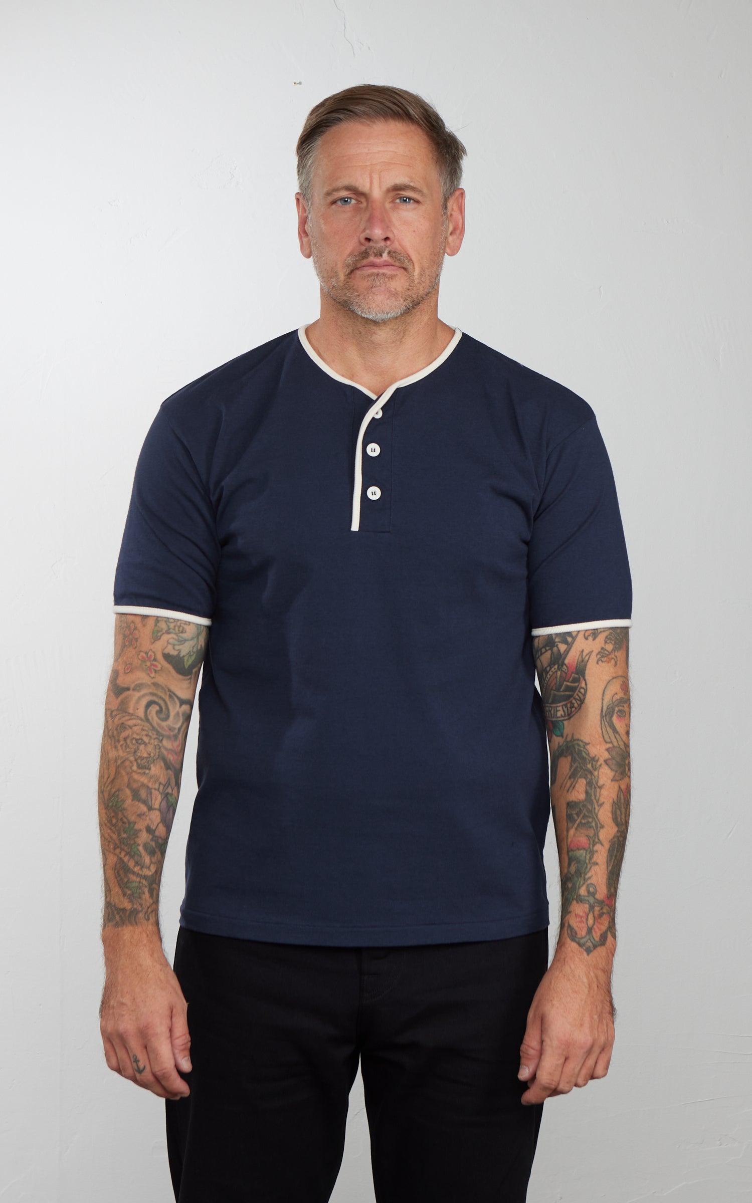Pherrow's 26S-PPHT1 Henley Short Sleeve Navy