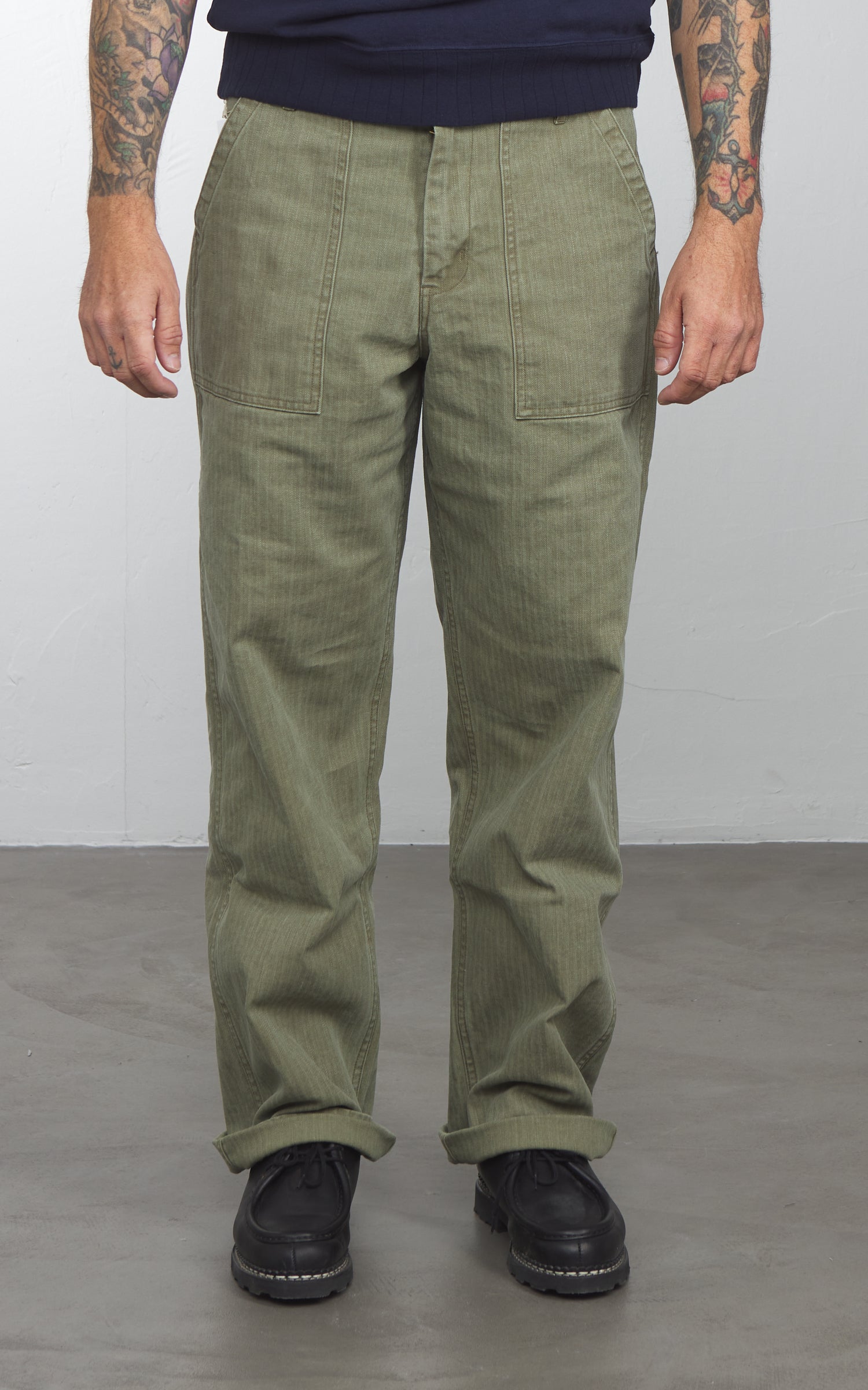 Pherrow's 26S-PUP-H Herringbone Baker Pants Olive