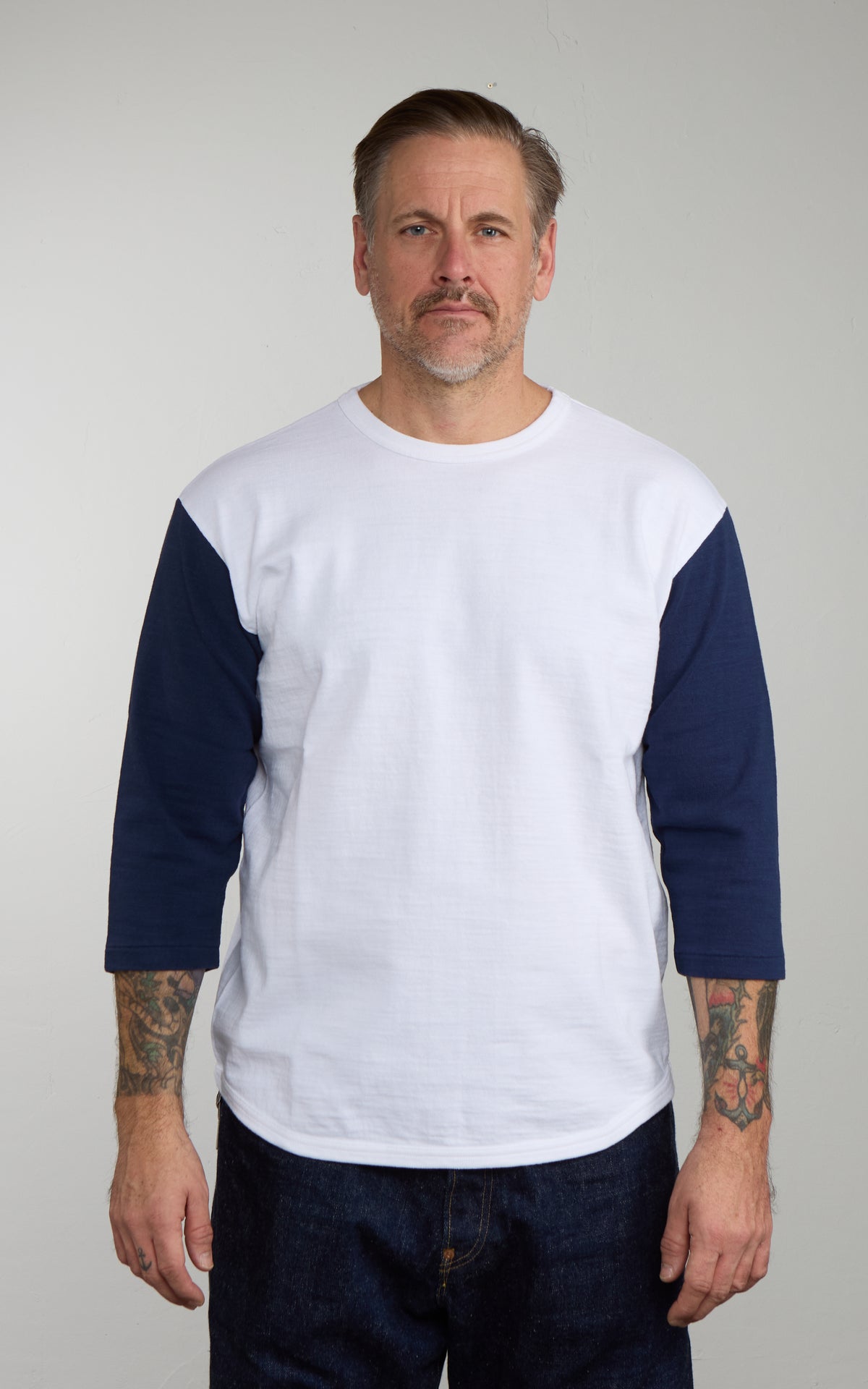 Pherrow's 26W-PBT-TT Five-Quarter Sleeve T-Shirt White/Navy