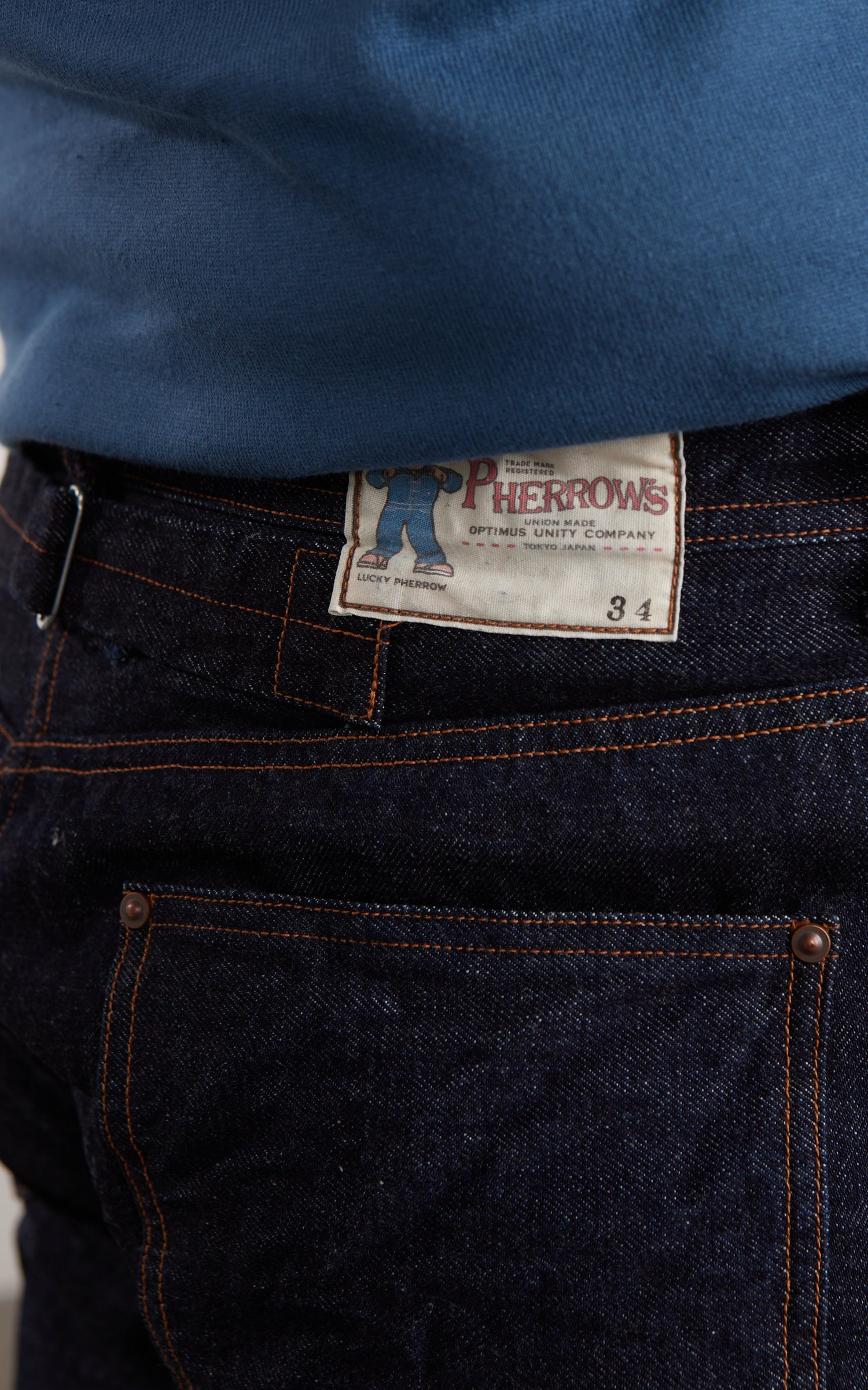 Pherrow's 400P Straight Cinch-Back Jeans Indigo