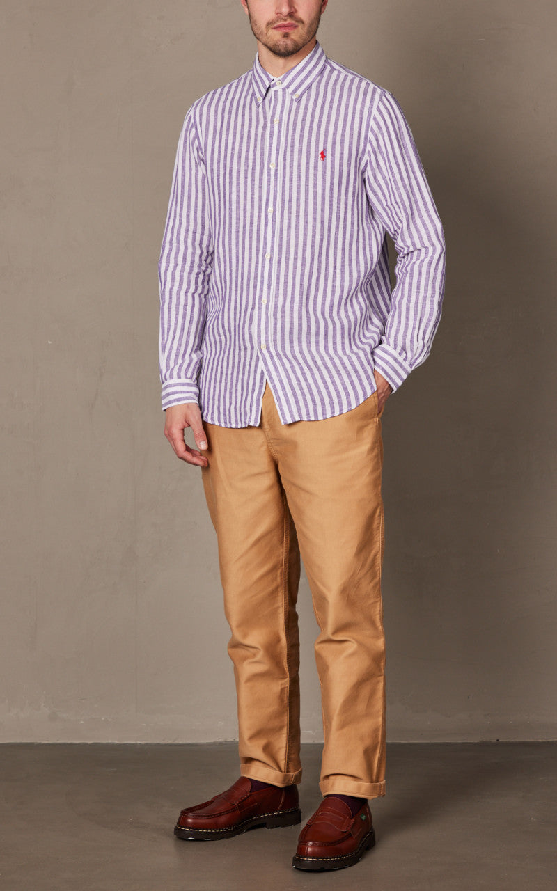 Polo Ralph Lauren Custom Fit Striped Linen Shirt Blue/White