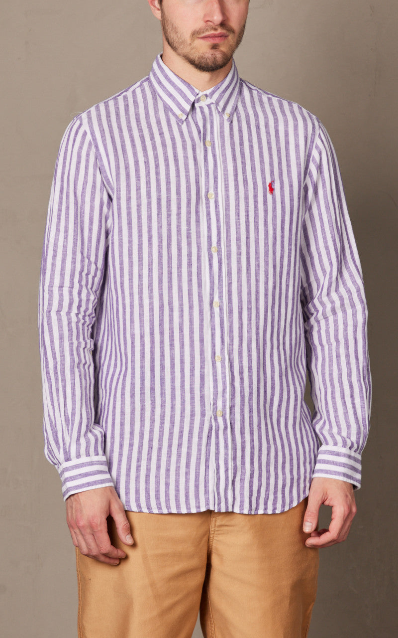 Polo Ralph Lauren Custom Fit Striped Linen Shirt Blue/White
