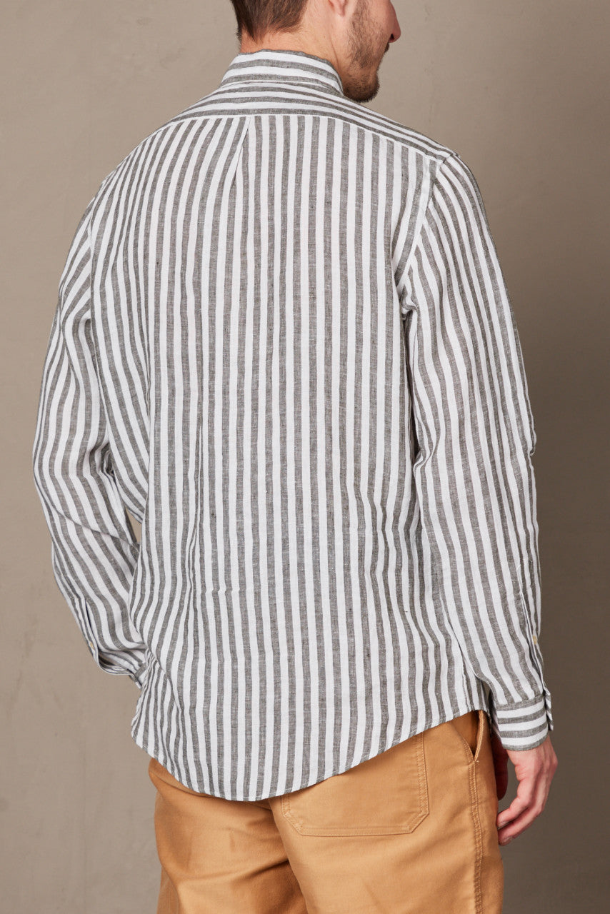 Polo Ralph Lauren Custom Fit Striped Linen Shirt Olive/White