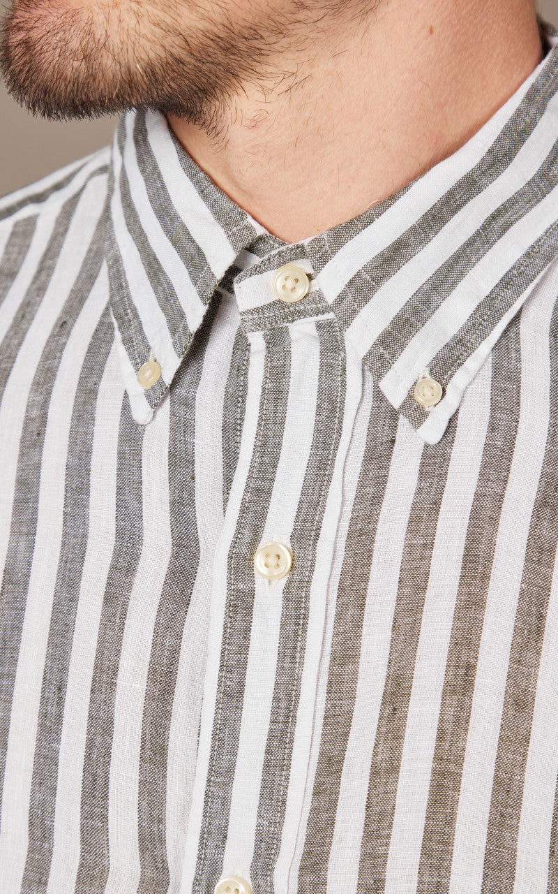 Polo Ralph Lauren Custom Fit Striped Linen Shirt Olive/White