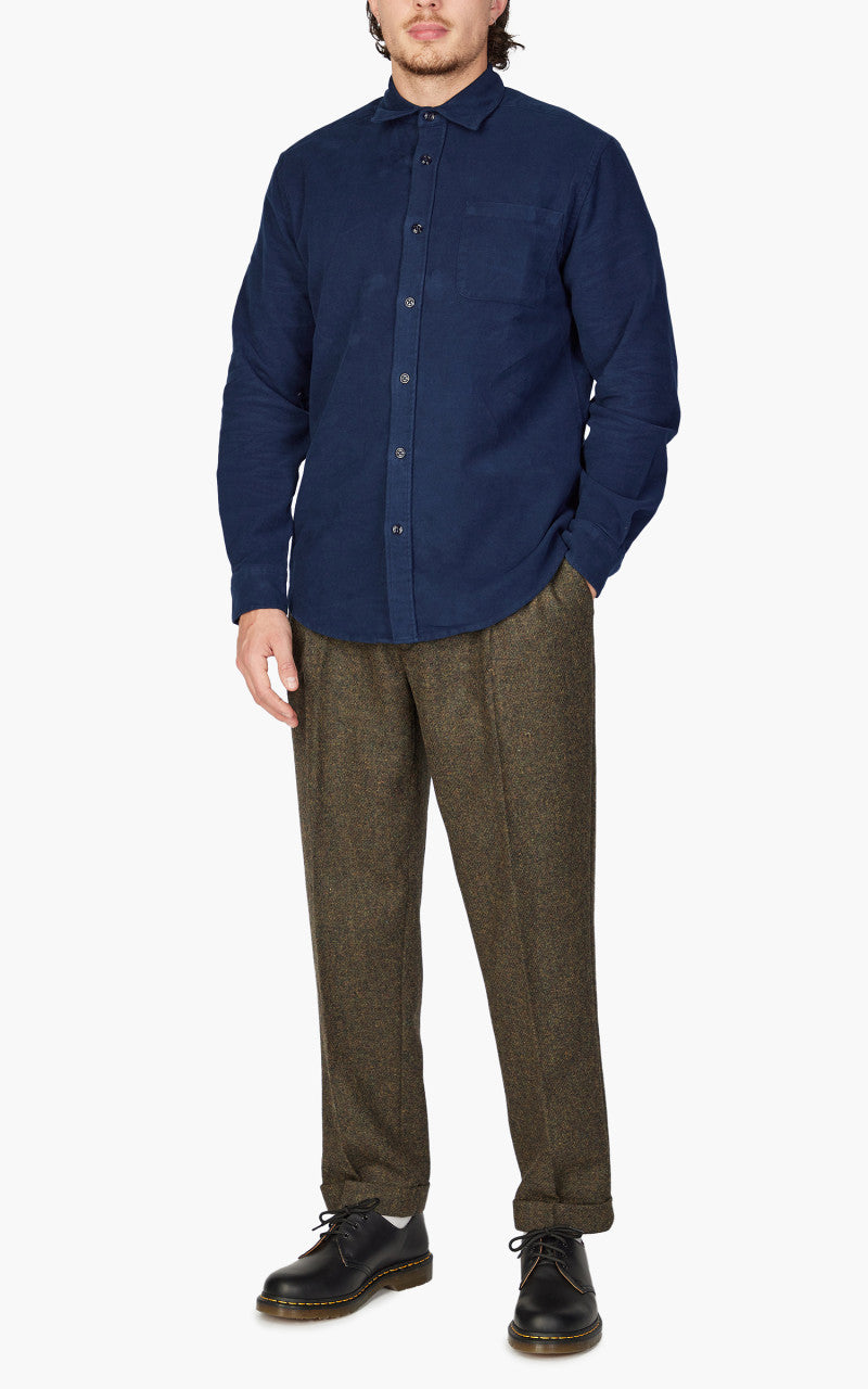 Portuguese Flannel Double Pleat Trousers Forest Green