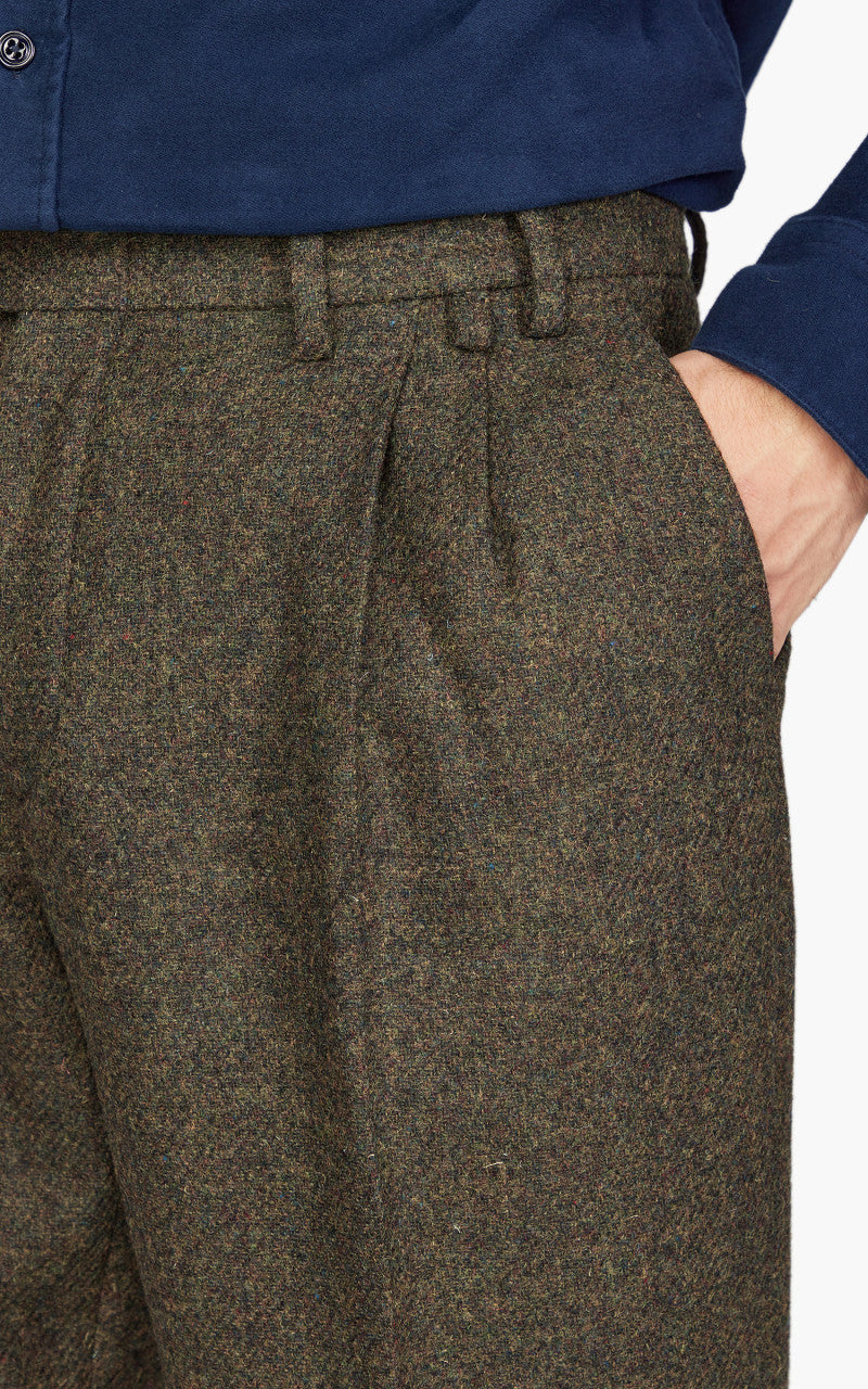 Portuguese Flannel Double Pleat Trousers Forest Green