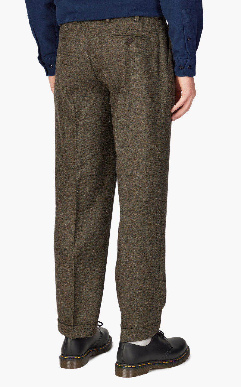 Portuguese Flannel Double Pleat Trousers Forest Green