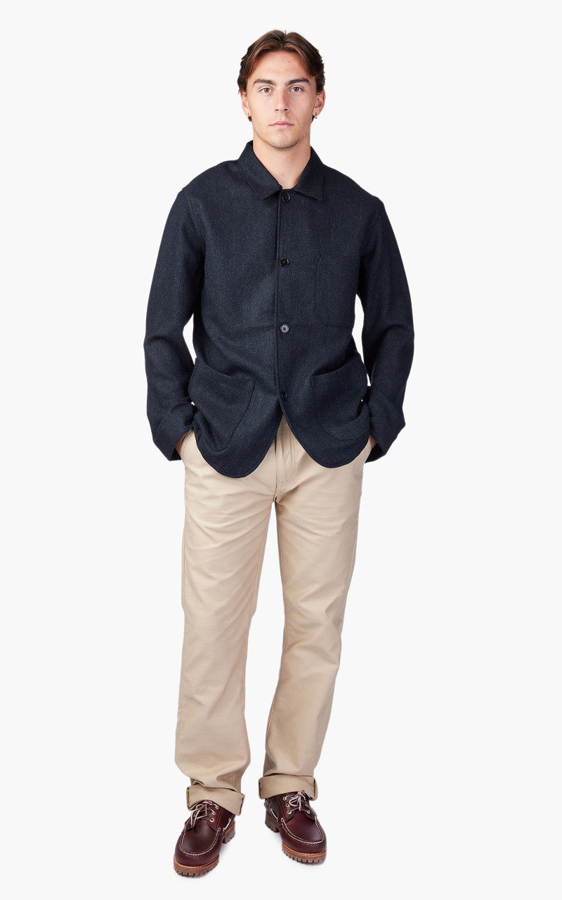 Portuguese Flannel Labura Jacket Herringbone Wool Navy