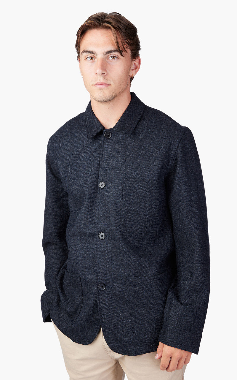 Portuguese Flannel Labura Jacket Herringbone Wool Navy
