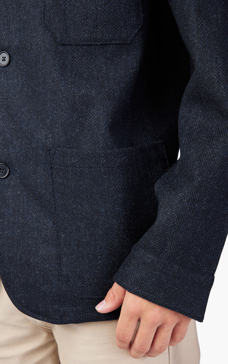 Portuguese Flannel Labura Jacket Herringbone Wool Navy
