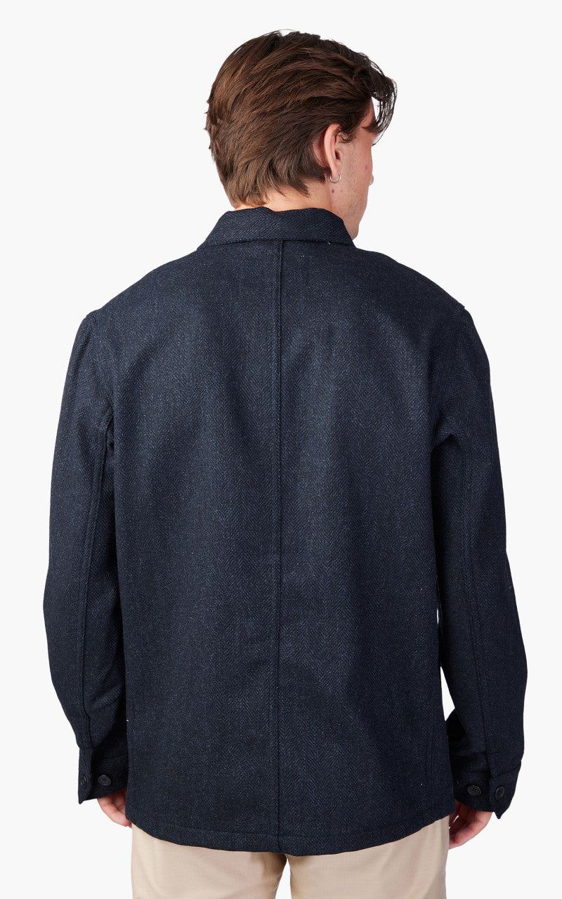 Portuguese Flannel Labura Jacket Herringbone Wool Navy