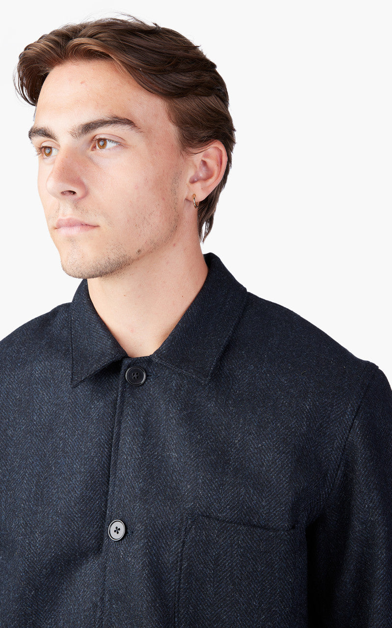 Portuguese Flannel Labura Jacket Herringbone Wool Navy