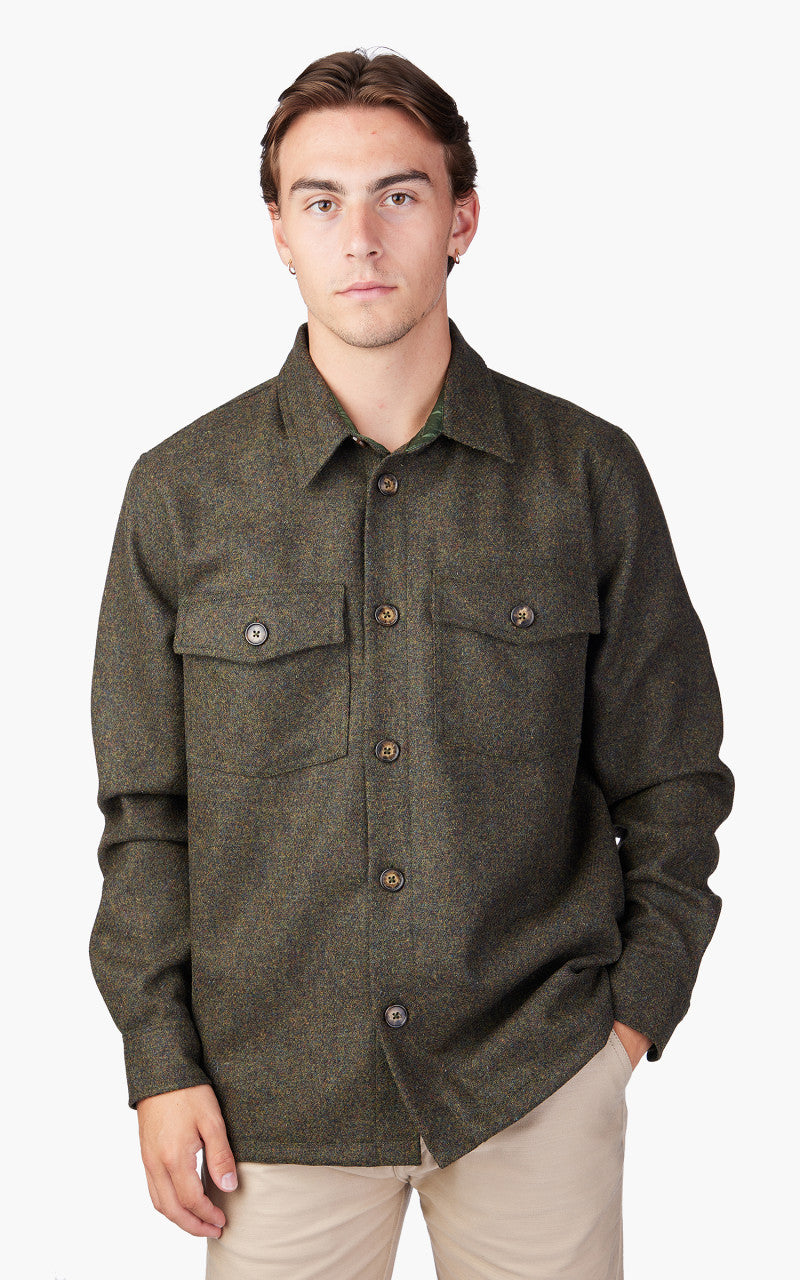 Portuguese Flannel Wool Field Overshirt Forest Green