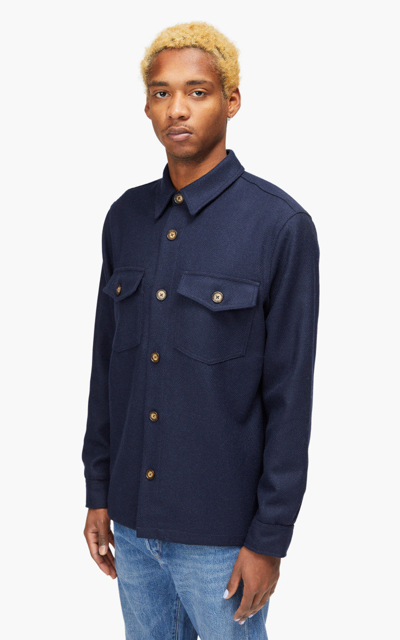Portuguese Flannel Wool Field Shirt Navy