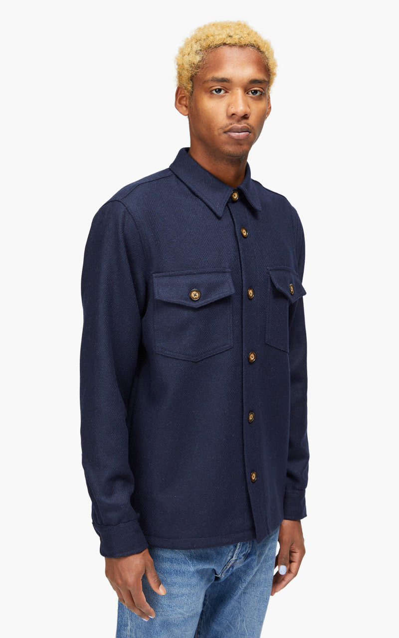 Portuguese Flannel Wool Field Shirt Navy