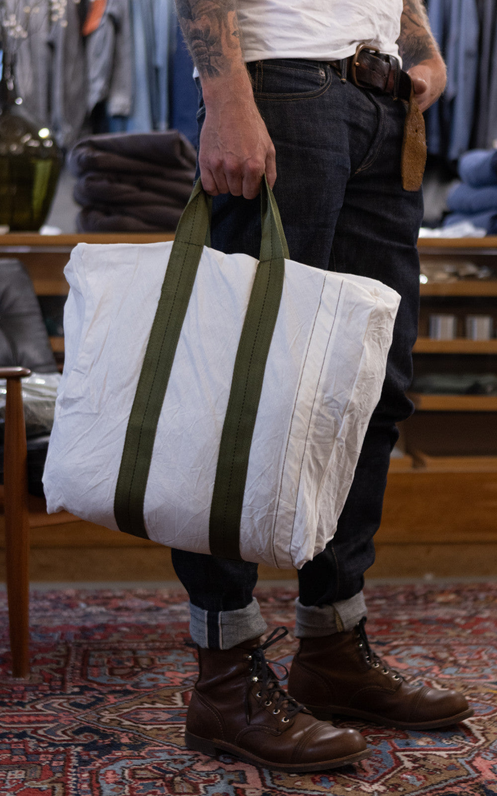 Puebco Vintage Parachute Tote Bag Green Belt