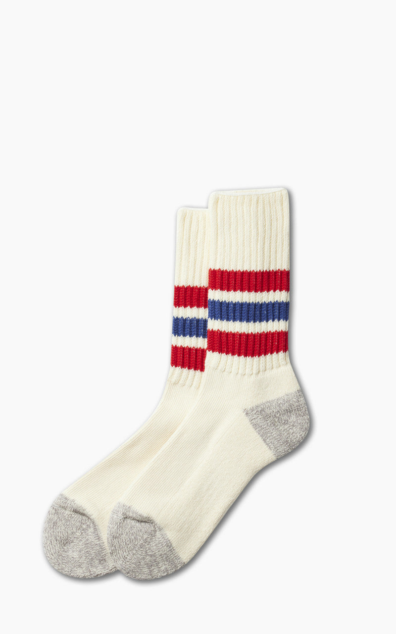 RoToTo R1255 Coarse Ribbed Oldschool Crew Socks Chili Red/Blue