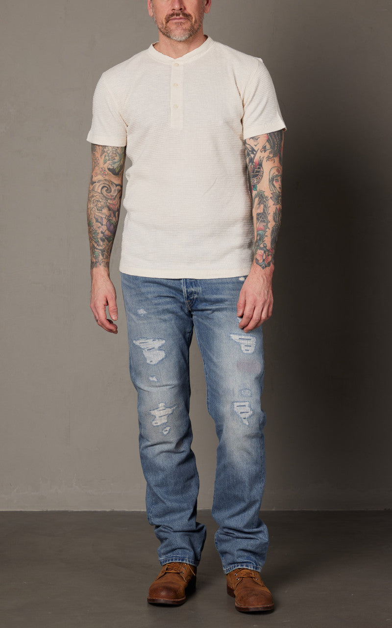 RRL Waffle-Knit Henley Shirt Paper White