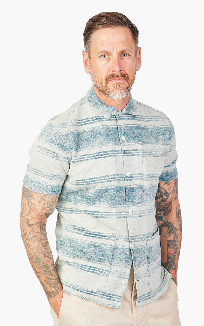RRL Camp Shirt Striped Jersey Indigo