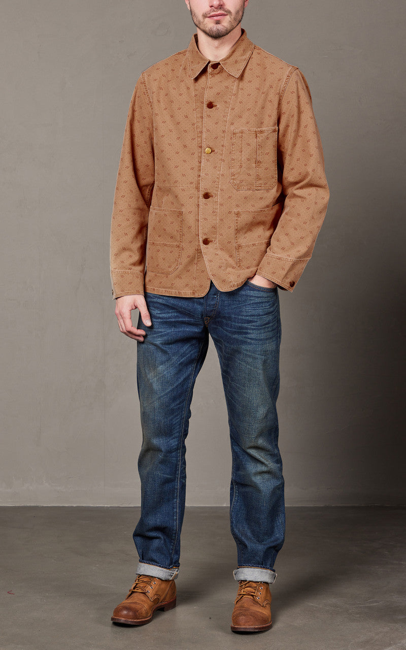 RRL Utility Jacket Print Reverse-Twill Printed Washed Khaki