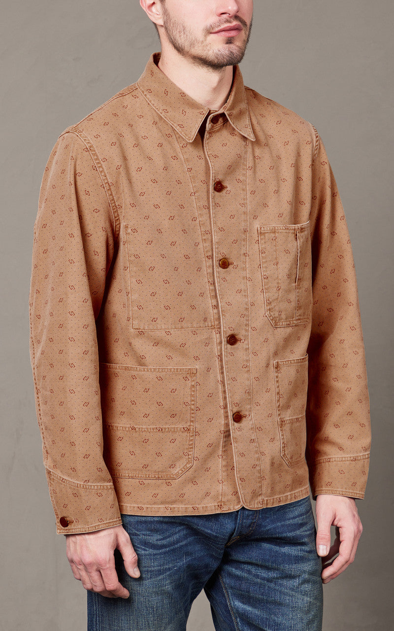 RRL Utility Jacket Print Reverse-Twill Printed Washed Khaki
