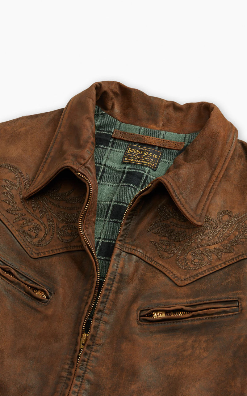 RRL Embroidered Leather Jacket Brown