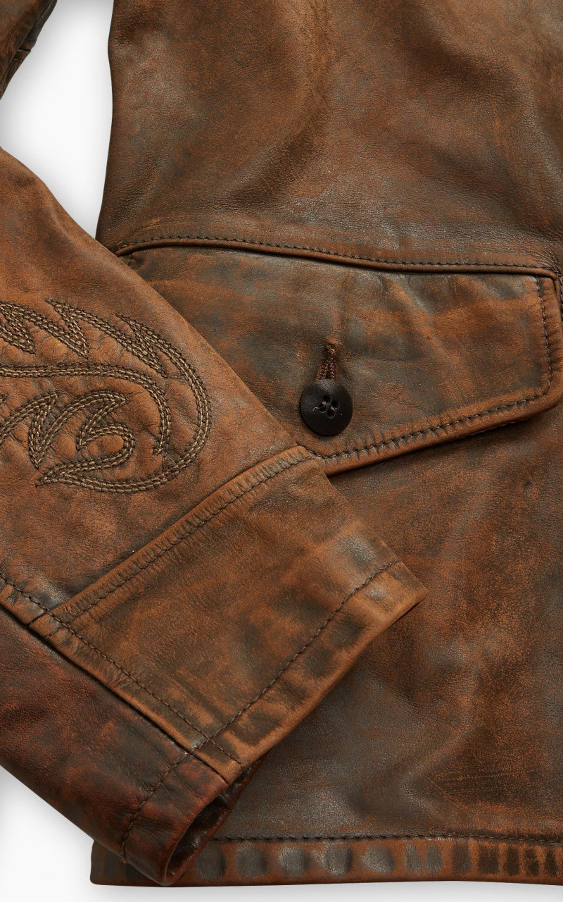 RRL Embroidered Leather Jacket Brown