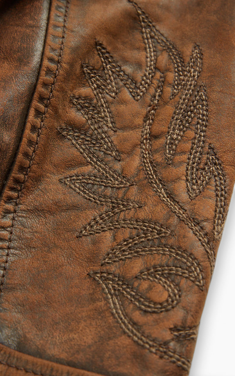 RRL Embroidered Leather Jacket Brown