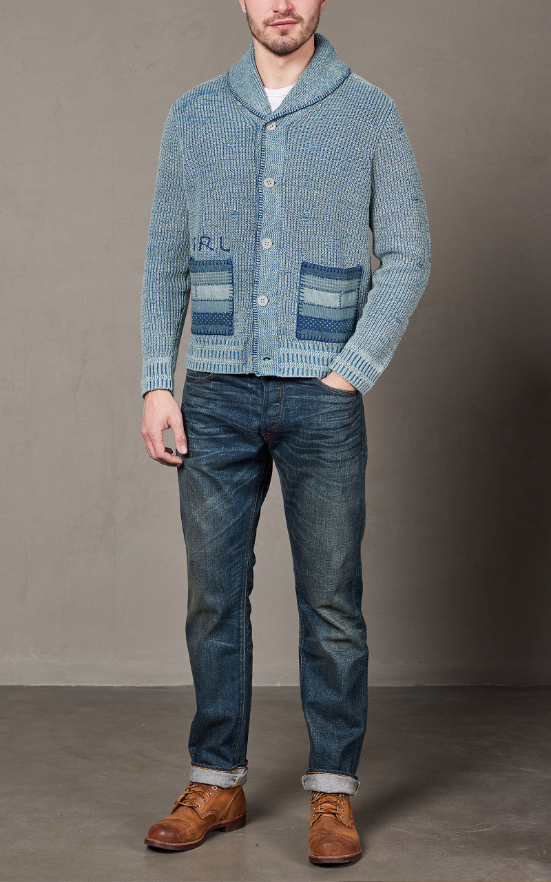 RRL Flag Patchwork Cotton-Blend Cardigan Light Indigo