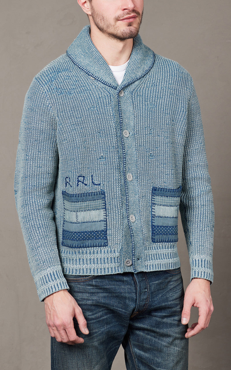 RRL Flag Patchwork Cotton-Blend Cardigan Light Indigo