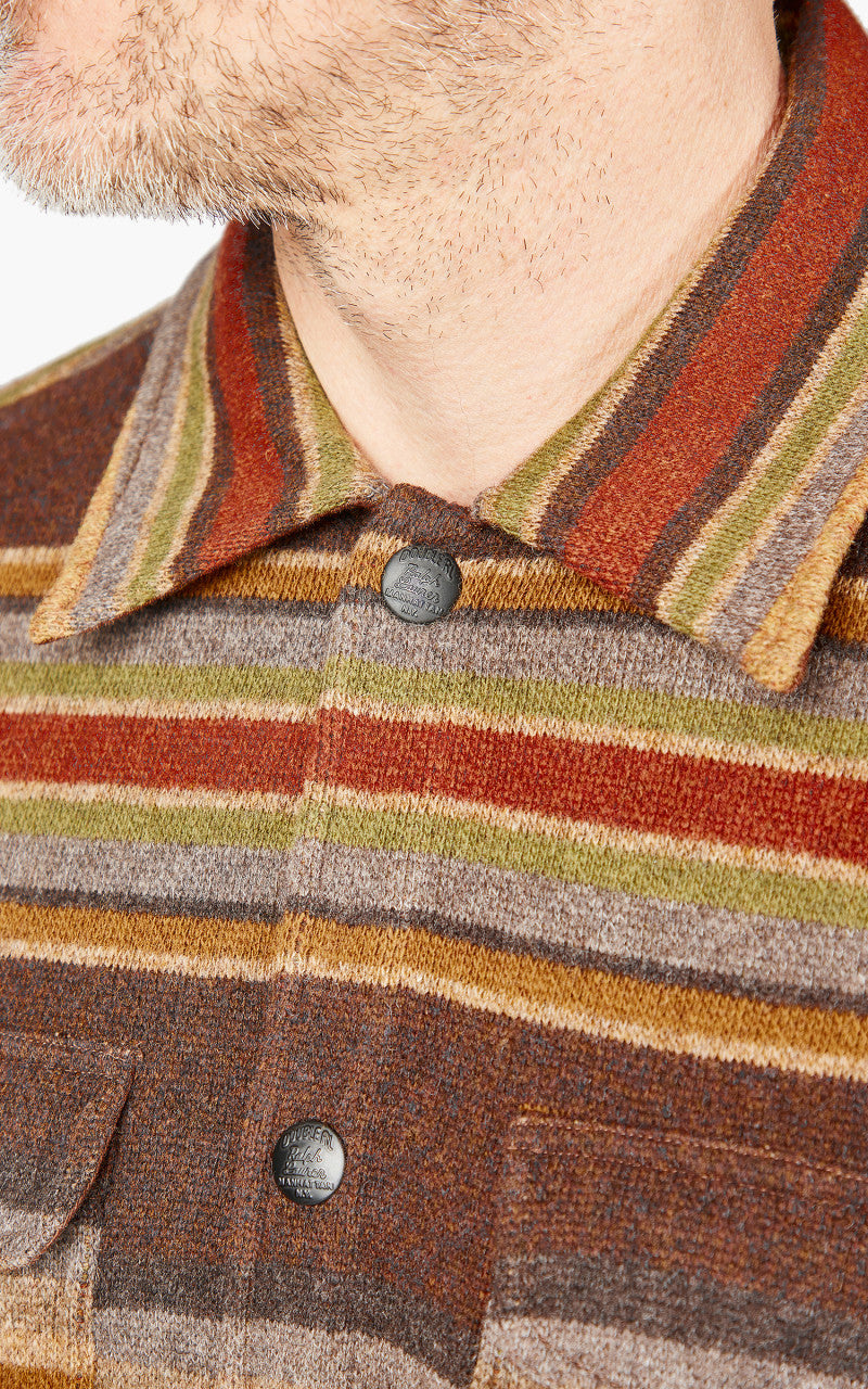 RRL Striped Wool Workshirt Jumper Brown Stripe Multi