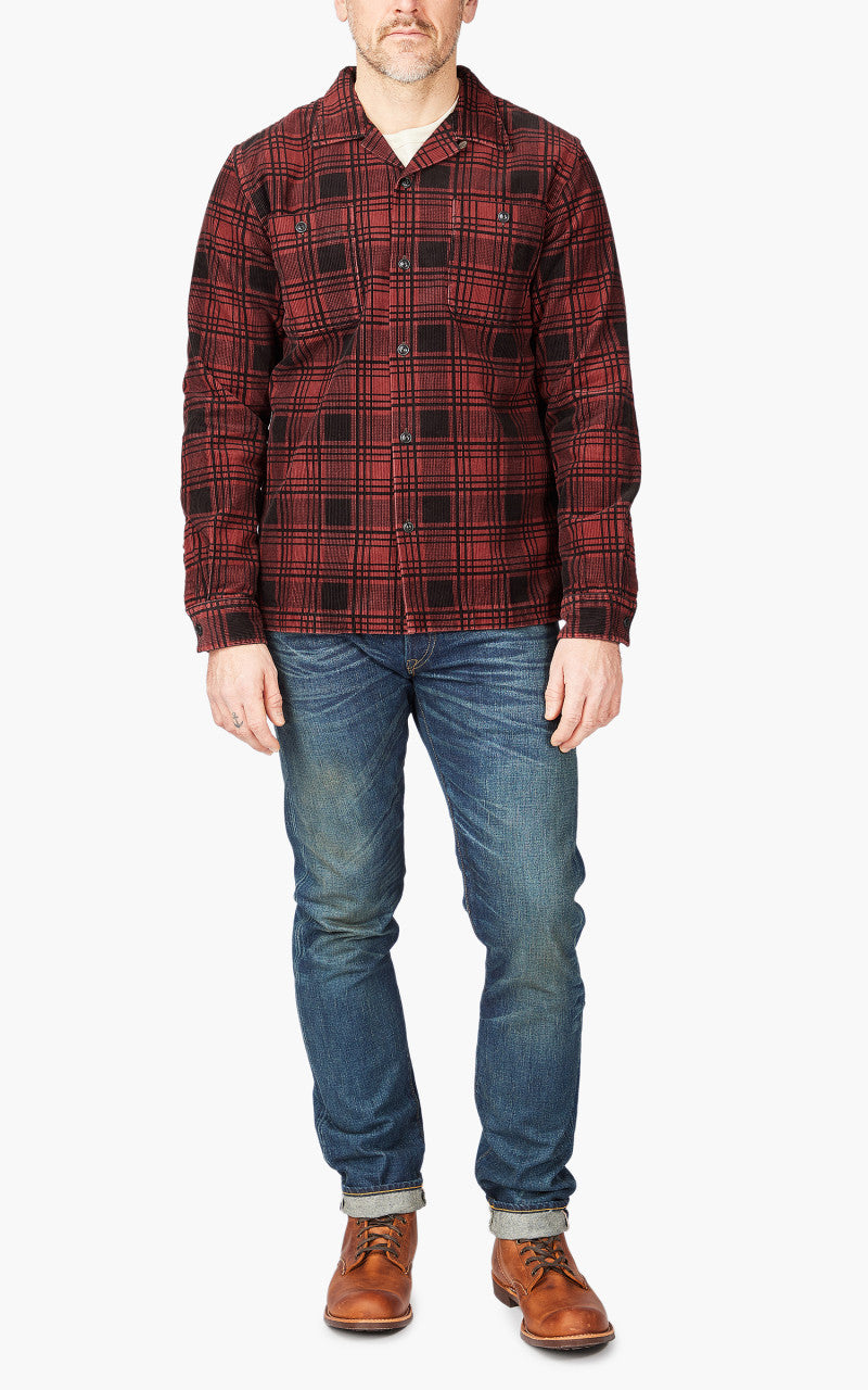 RRL Plaid-Print Corduroy Camp Shirt Red/Black