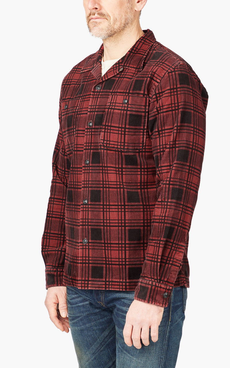 RRL Plaid-Print Corduroy Camp Shirt Red/Black