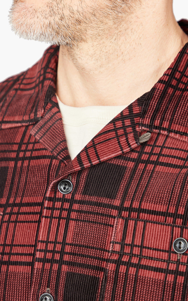 RRL Plaid-Print Corduroy Camp Shirt Red/Black