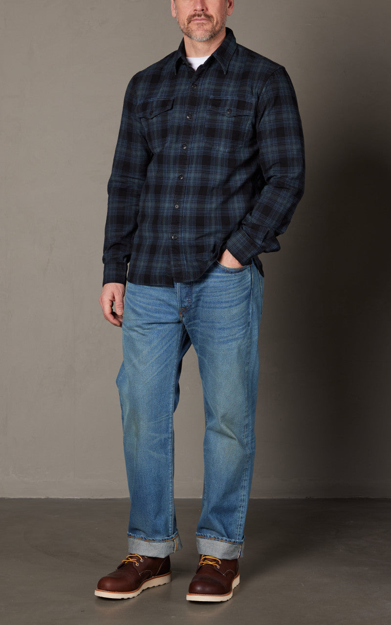 RRL Plaid Canvas Workshirt Blue/Black