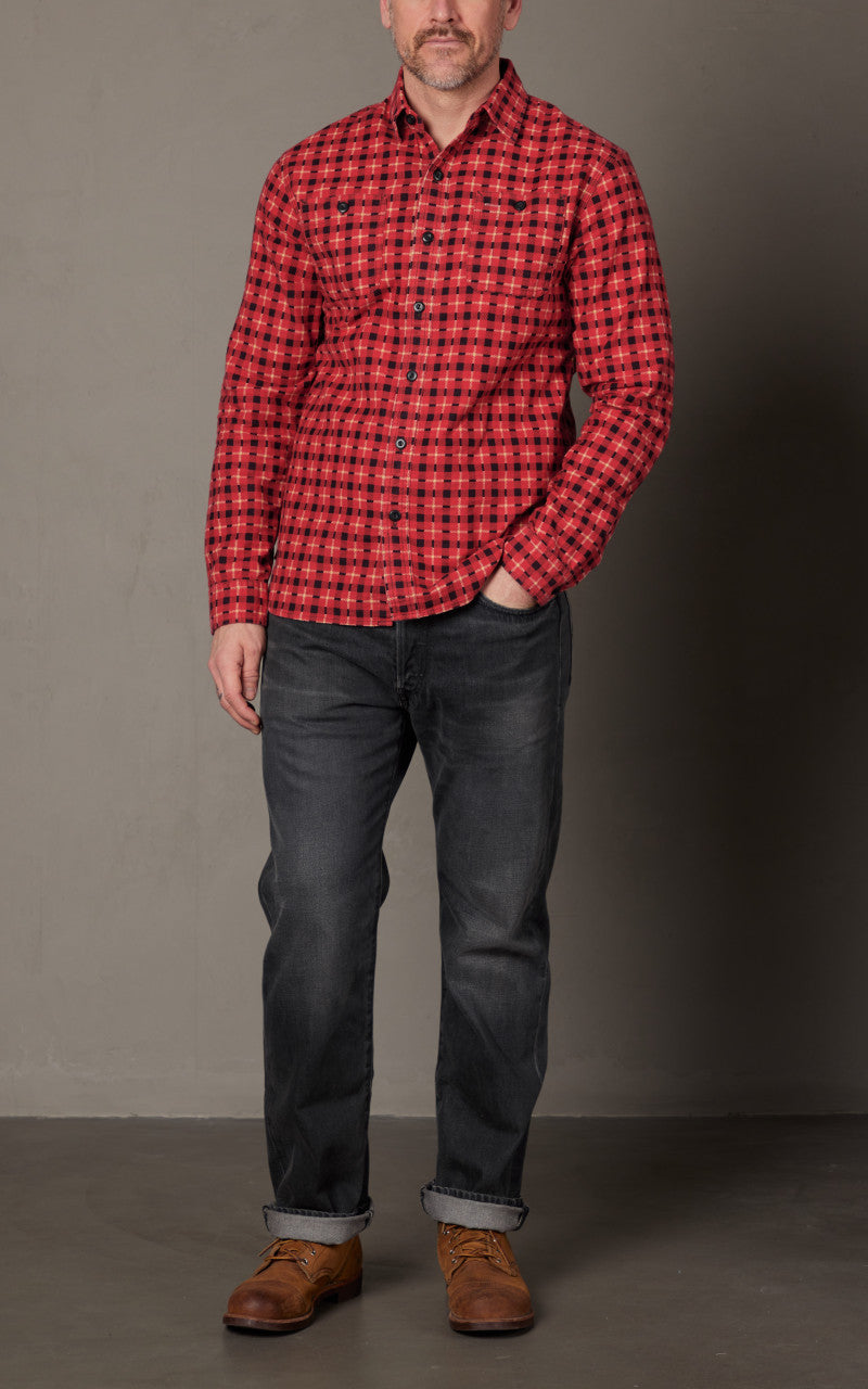 RRL Plaid-Print Chamois Workshirt Red/Multi