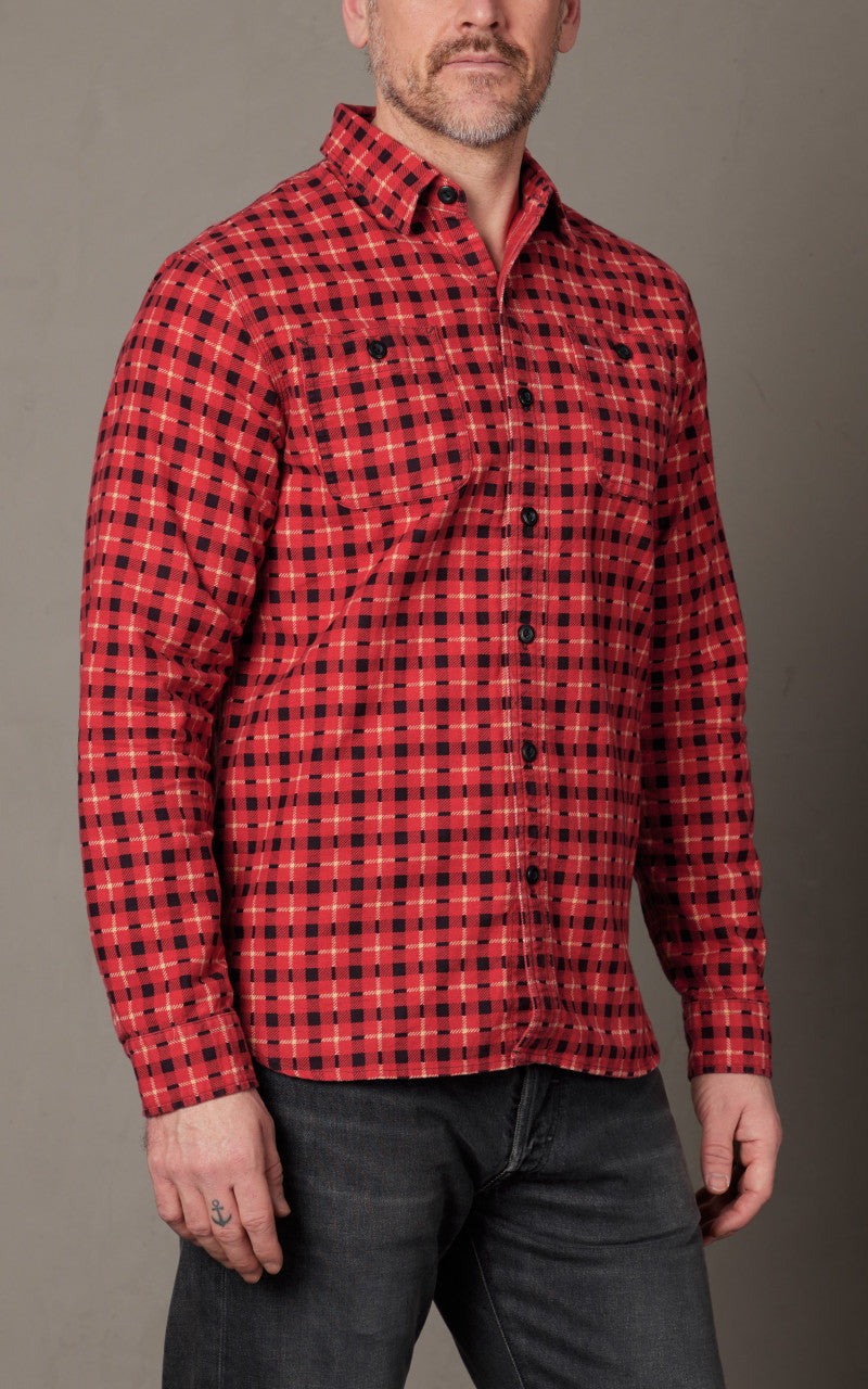 RRL Plaid-Print Chamois Workshirt Red/Multi