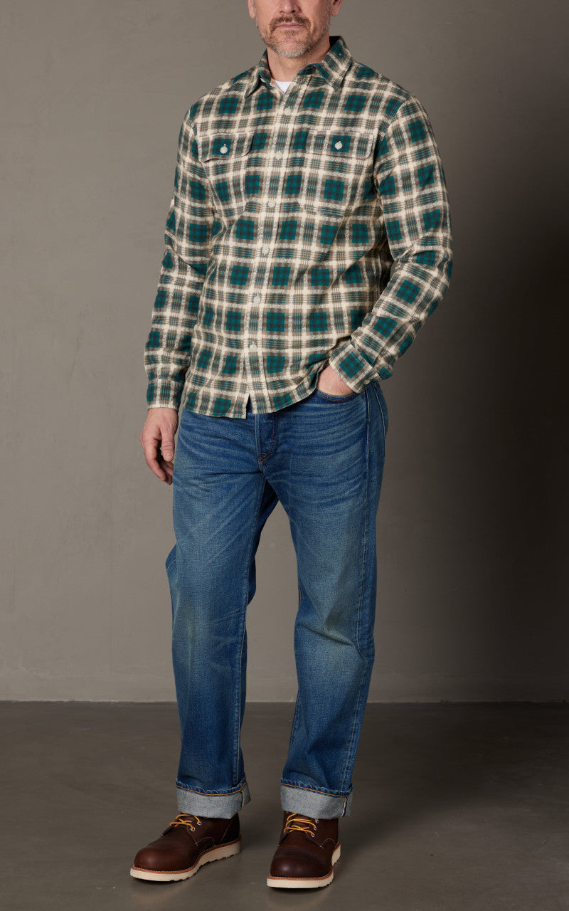 RRL Plaid-Print Chamois Workshirt Green/Multi