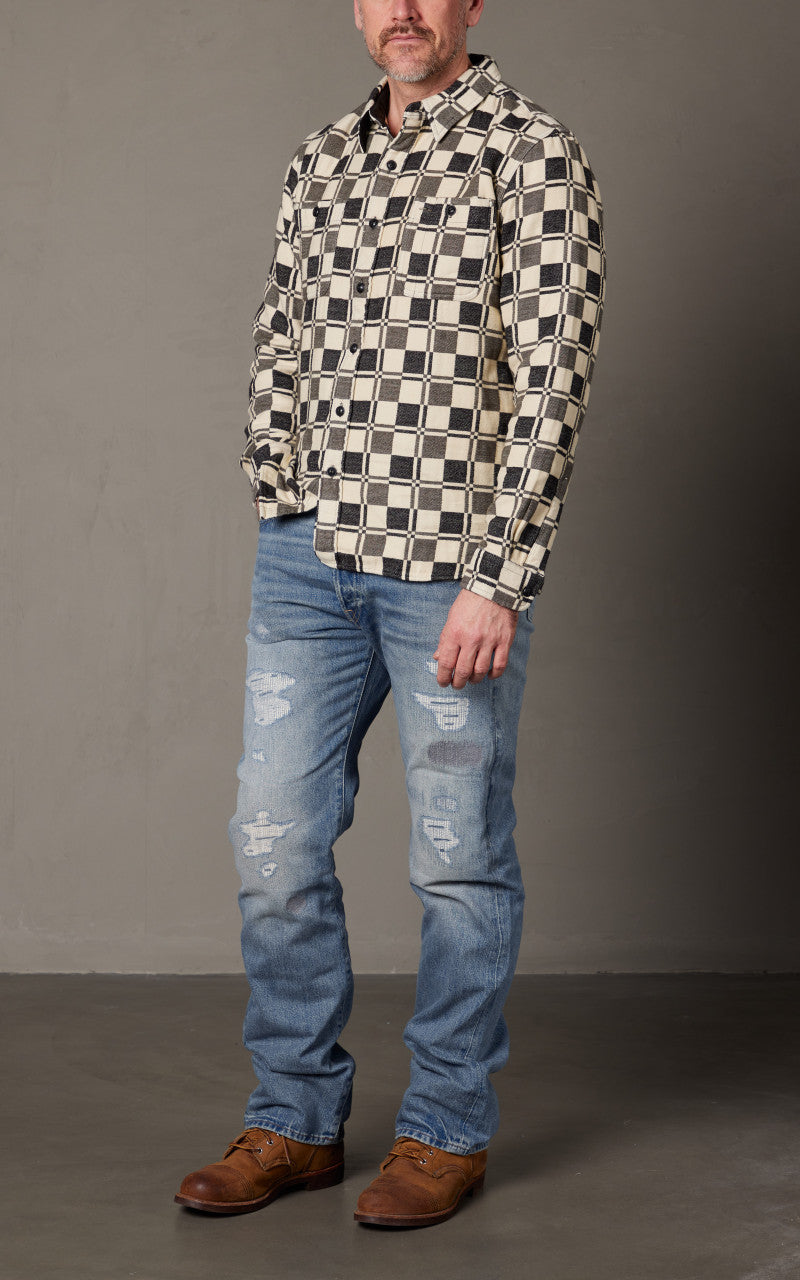 RRL Plaid Brushed Jacquard Workshirt Black/Creme