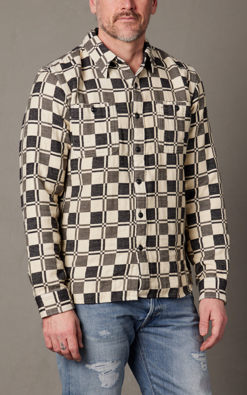 RRL Plaid Brushed Jacquard Workshirt Black/Creme